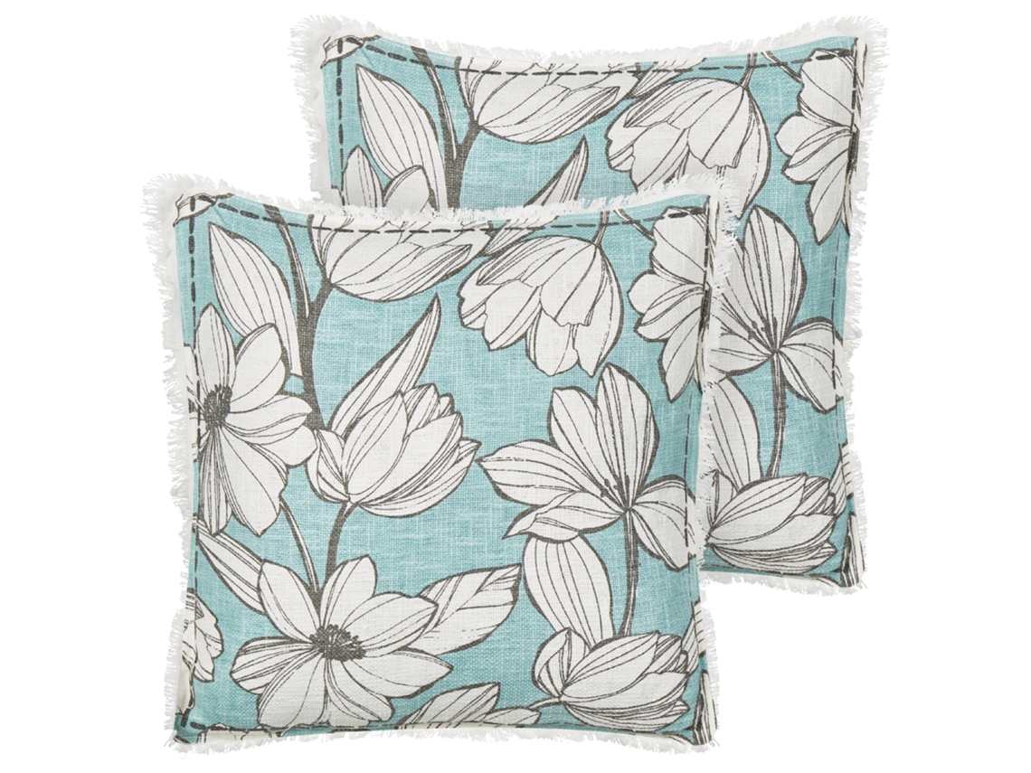 Juego de cojines decorativos hechos a mano con flecos BELIANI Cyanotis de Algodón Blanco 45x45x8