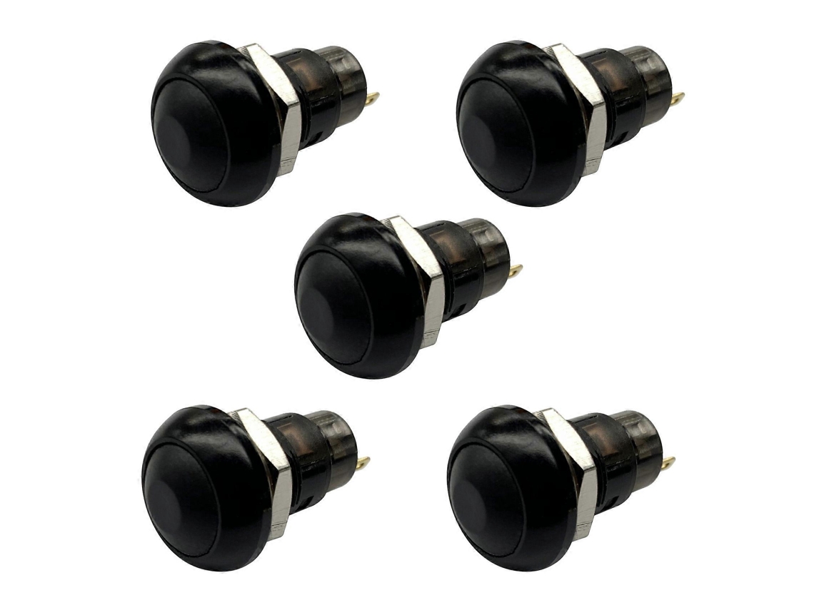 Interruptor pulsador de enclavamiento de 12 mm, IP67, resistente al agua, SPST, 2 A, negro, 5 unidades