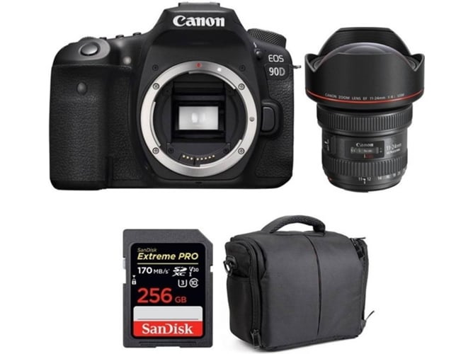 Kit Cámara Réflex CANON EOS 90D + EF 11-24mm f/4L USM + SanDisk 256GB + Bolsa