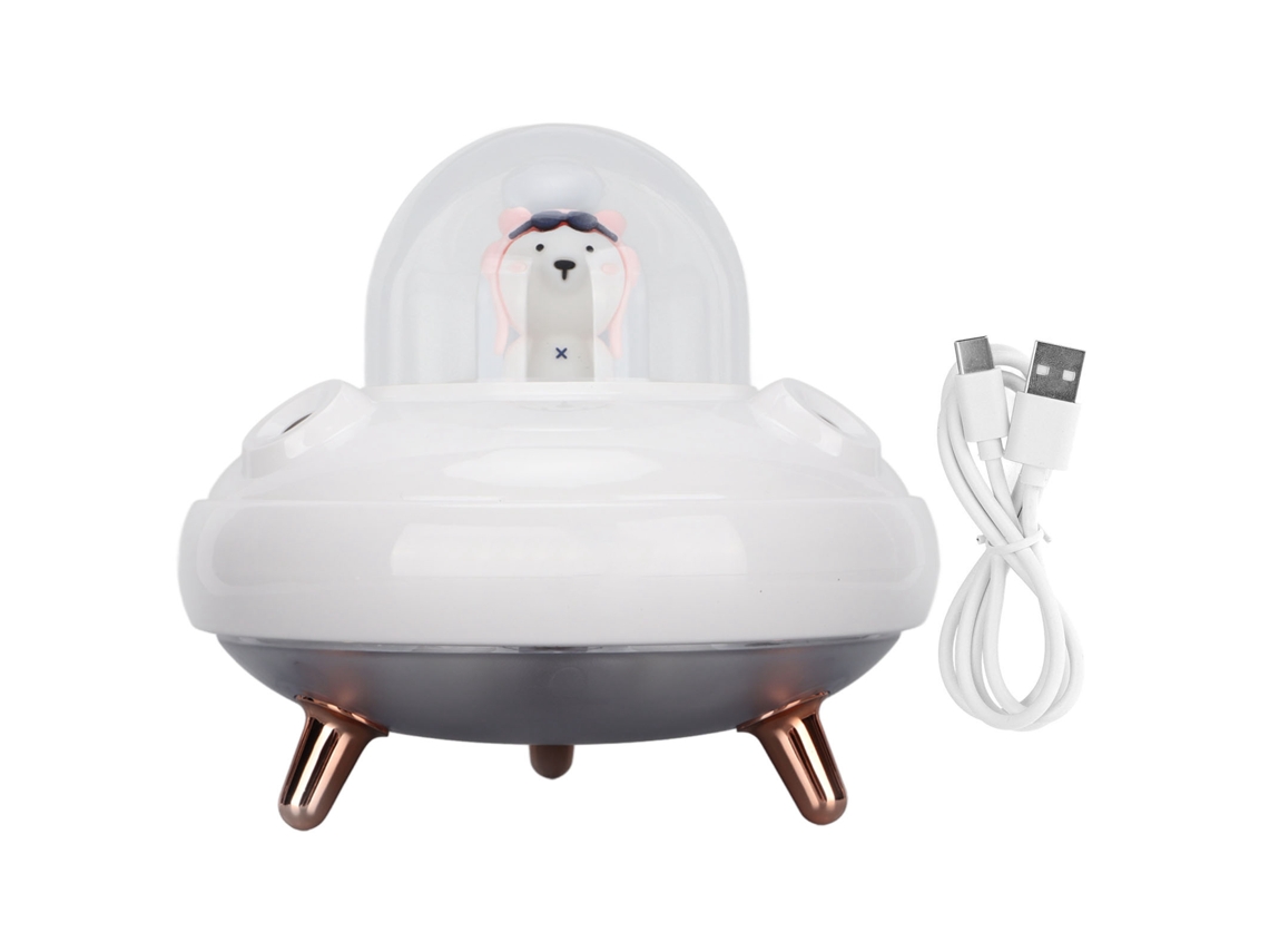 Mini Humidificador Ovni, Adorable, 400 Ml, Doble Boquilla, Vapor Frío, Usb, Para Oficina, Dormitorio, Bebé, Coche, Blanco.