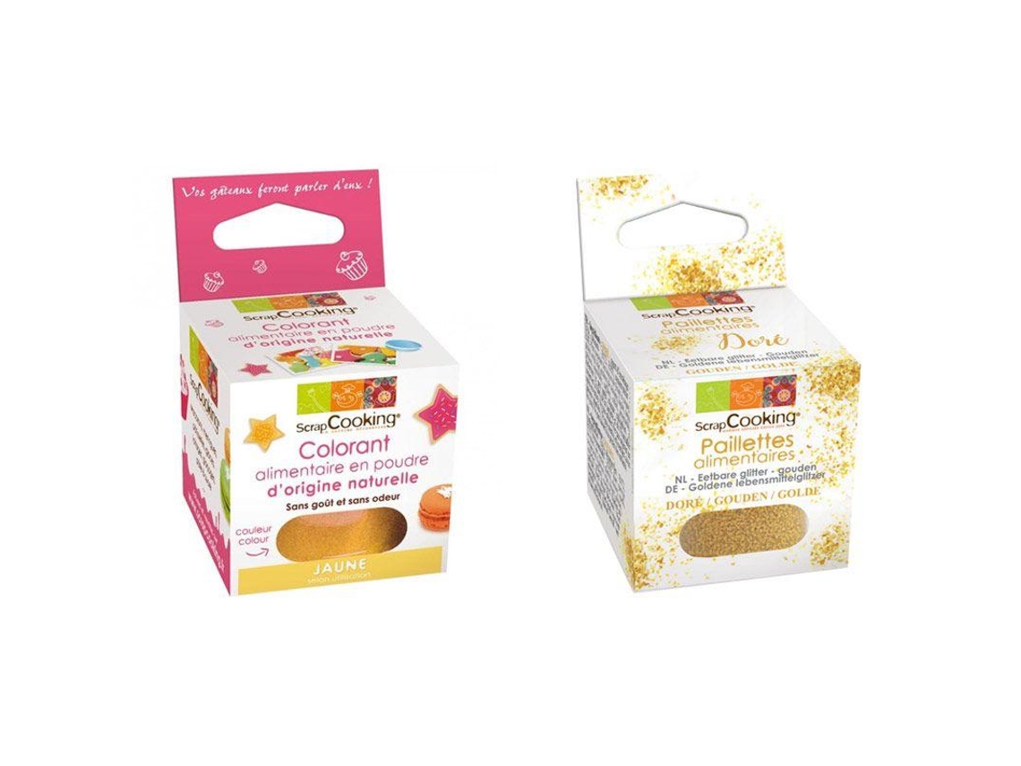 Colorante alimentario amarillo + Brillo dorado comestible
