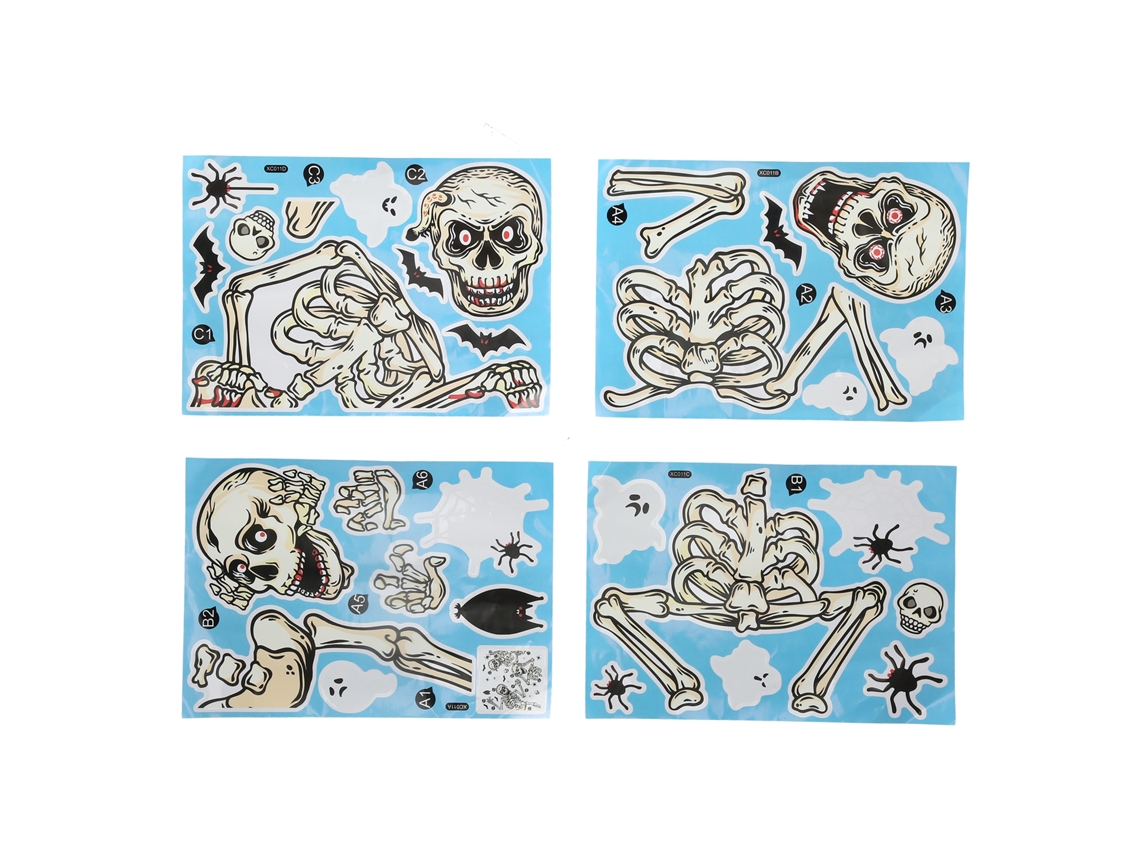 4pcs Pegatina De Calavera Para Halloween, Pegatina Decorativa Para Pared De Sala Y Dormitorio