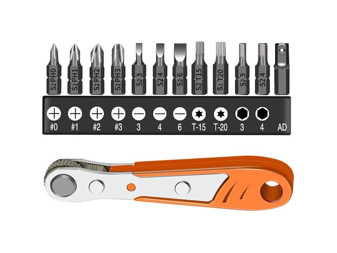 Destornillador De Ratchet Mini 1/4 Polegada Com 12 Brocas Curtas E Soquete Hexagonal Anticorrosivo