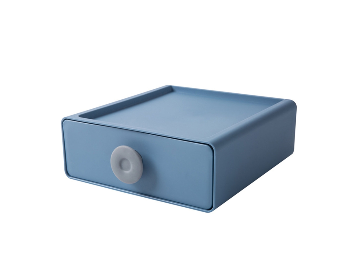 Caja De Almacenamiento Multifuncional De Plástico De Gran Capacidad Con Cajón Para Oficina, Escritorio Y Hogar - Azul