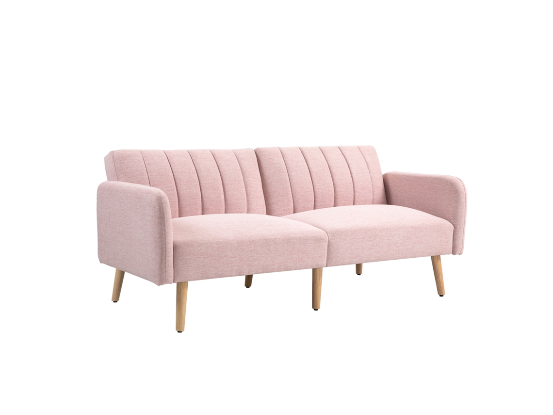 Sofá Cama De 2 Plazas En Lino Sintético Con Respaldo Rosa, 173x75x73cm