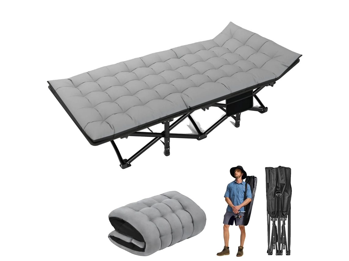 Cama plegable para acampar, cojín desmontable, alta capacidad de carga, gris y negro OEM