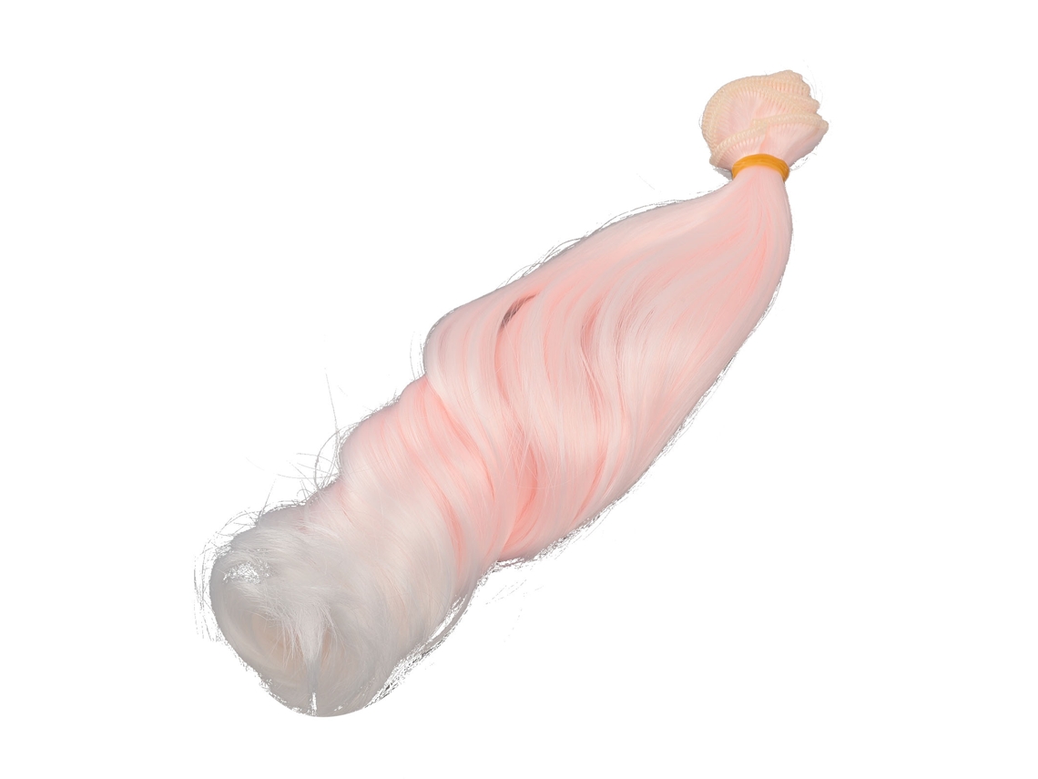 Peluca Larga, Suave Y Rizada De Seda Resistente Al Calor, En Degradado Rosa Y Blanco, Para Muñecas De 25 Cm.