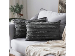 2026-funda De Almohada Decorativa Boho De Lino Rayado 2 Piezas 12x20 Pulgadas Gris Oscuro Para Sofá Sala Dormitorio