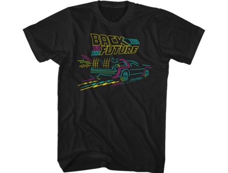 Camiseta Unisexo DEEPSTONE Neon DeLorean Back To The Future Negro (L)