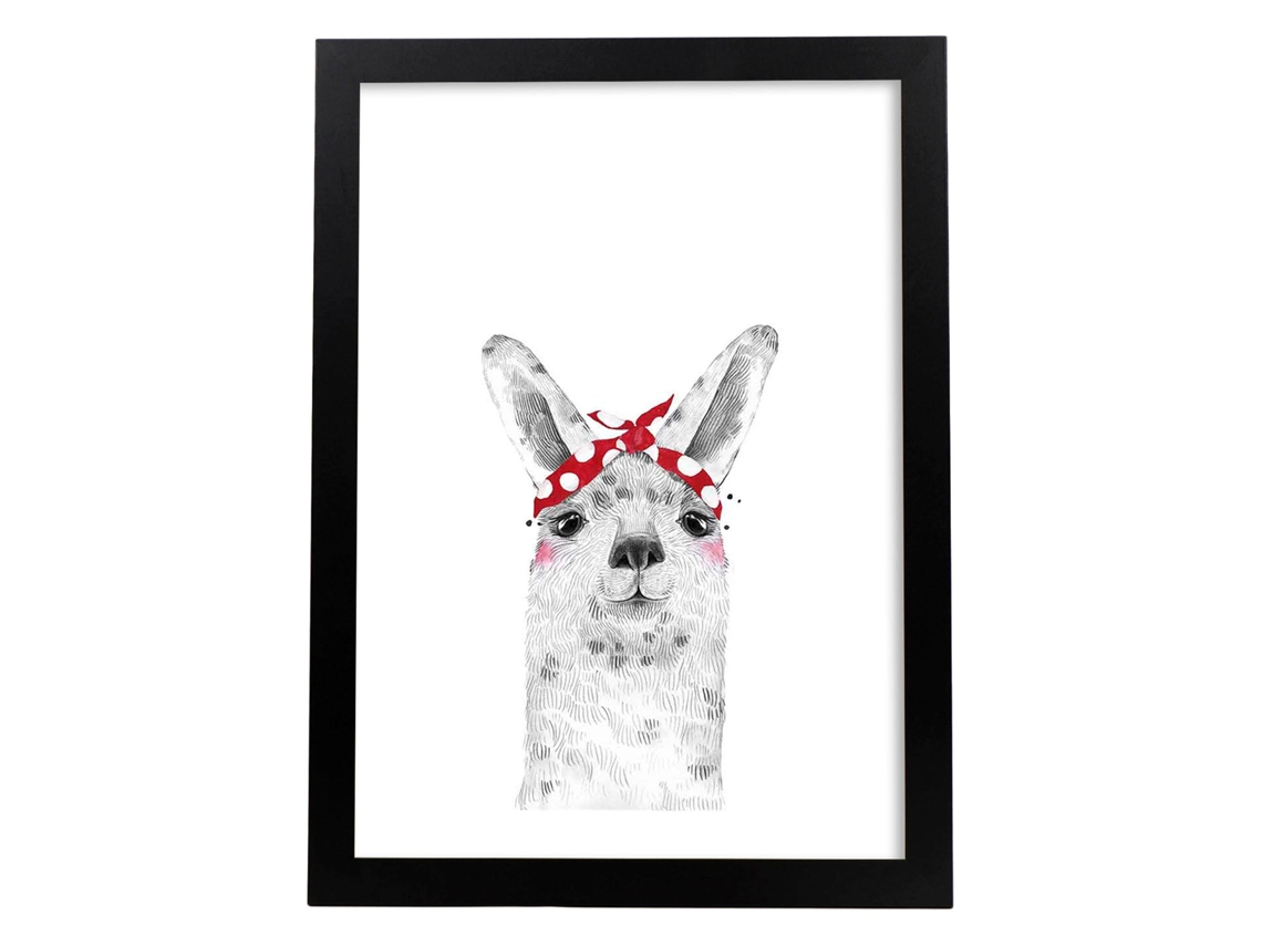 Póster NACNIC Infantil Alpaca con Pañuelo Rojo en la Cabeza de Animales en