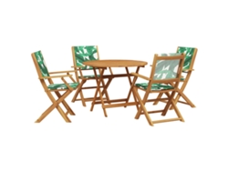Conjunto 5 de comedor jardín VIDAXL tela madera maciza estampado hojas