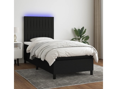 MAISON EXCLUSIVE Cama con somier con colchón y LED 90x190 cm Tela negra