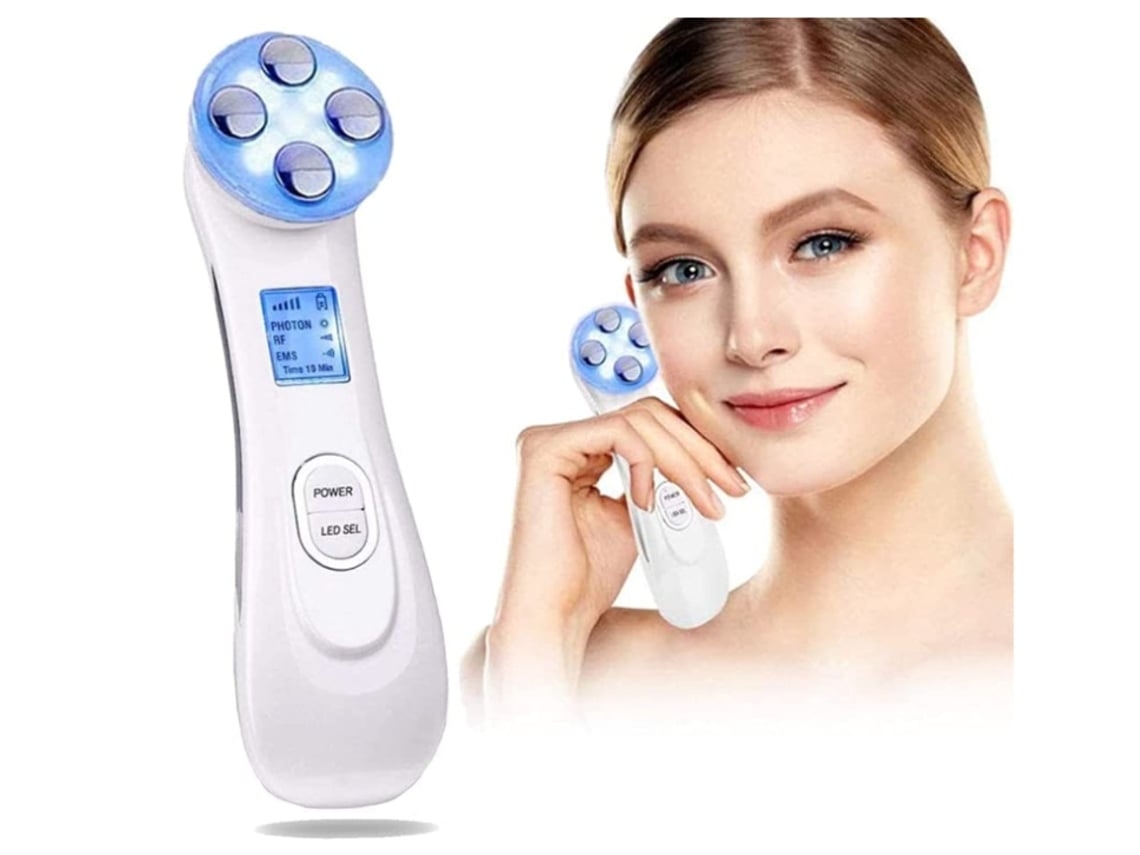 Dispositivo de belleza ultrasónico 6 modos Cuidado de la piel con luz LED Antiarrugas Antienvejecimiento Rejuvenecimiento del acné Blanco YEMAESRE