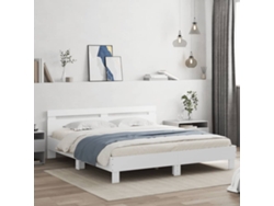 Estructura De Cama Cabecero Y Luces Led Blanca 160x200 Cm