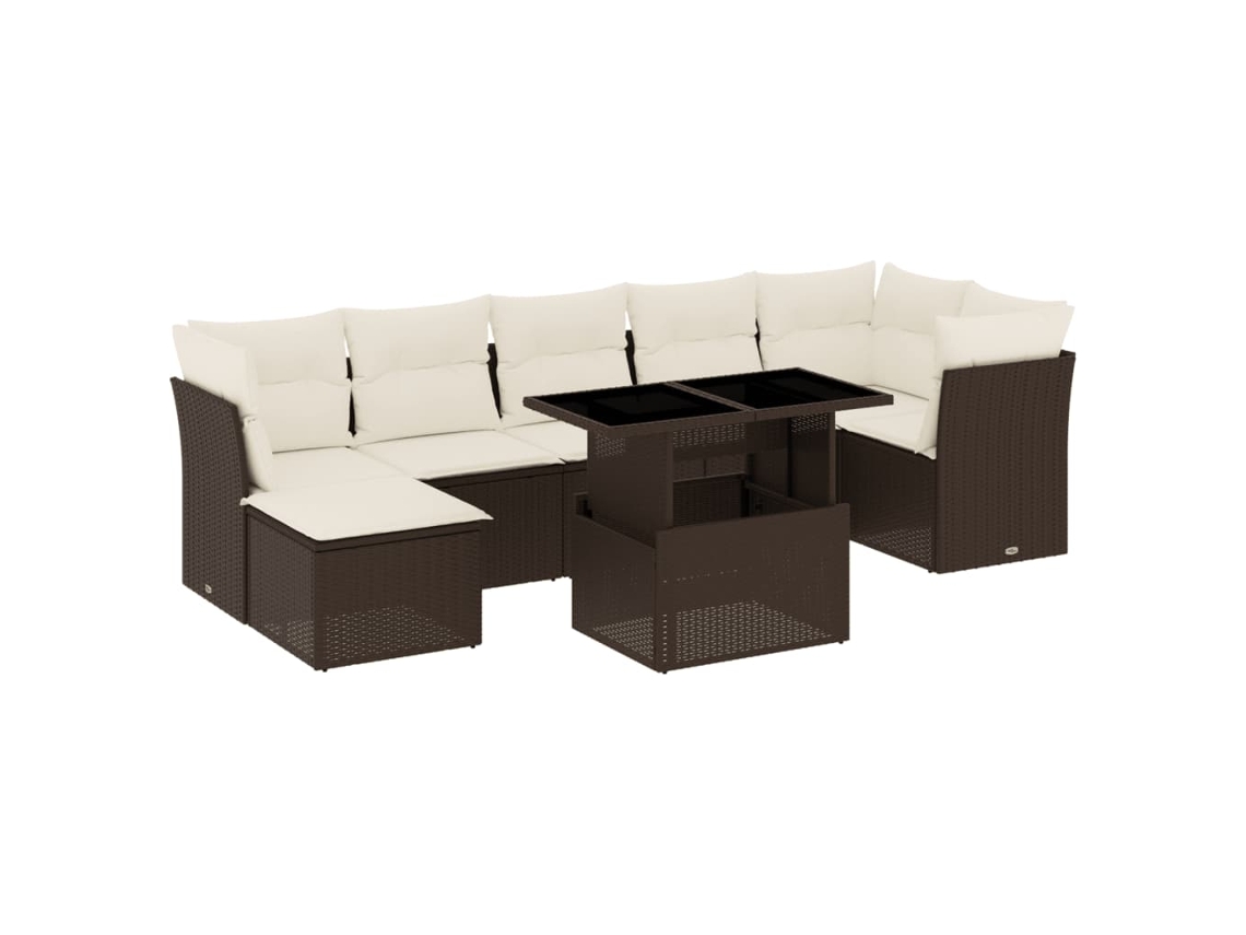 Conjunto de 8 sofás de jardín con cojines, mimbre, patas marrones, MAISON EXCLUSIVE (8 piezas)