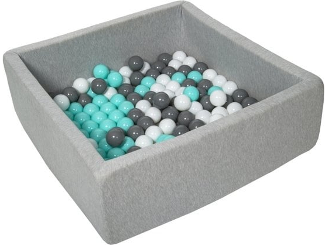 Piscina de bolas robusta de 90 x 90 cm, 150 bolas de 7 cm de diámetro, color blanco, gris y turquesa. Active B.