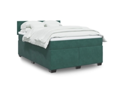 Cama Box Spring Con Colchón Terciopelo Verde Oscuro 140x190 Cm