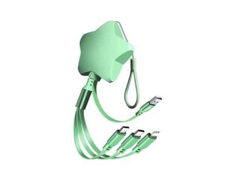 Cable de datos 3 en 1 Longitud retráctil Carga rápida Universal 8 pines Tipo-C Micro USB Forma de estrella Cable cargador múltiple para viajes-Verd...