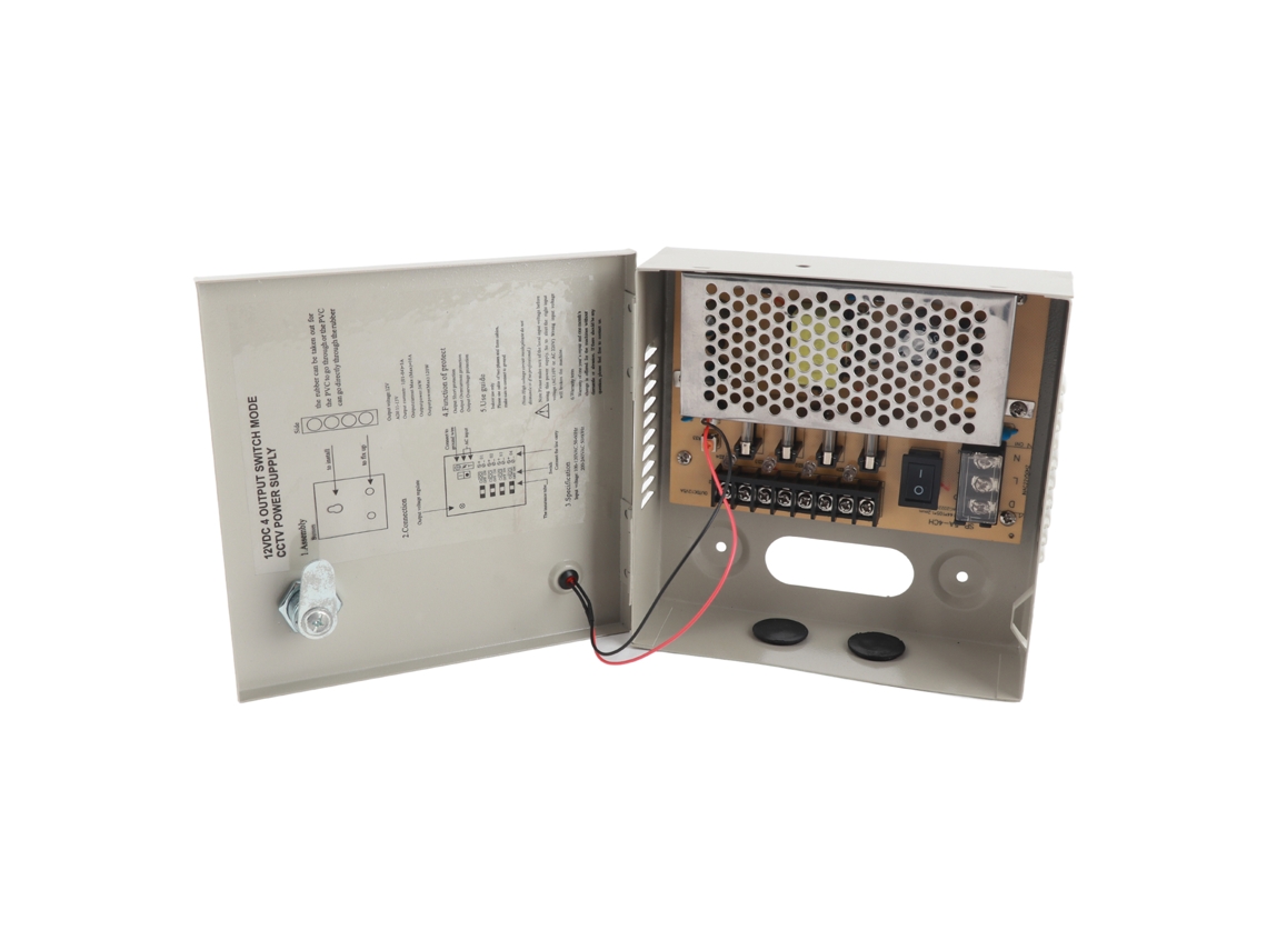 Omni-fuente De Alimentación Cctv 4 Canales 12v 3a Con Fusible, Caja Metálica Y Cierre 110v 220v