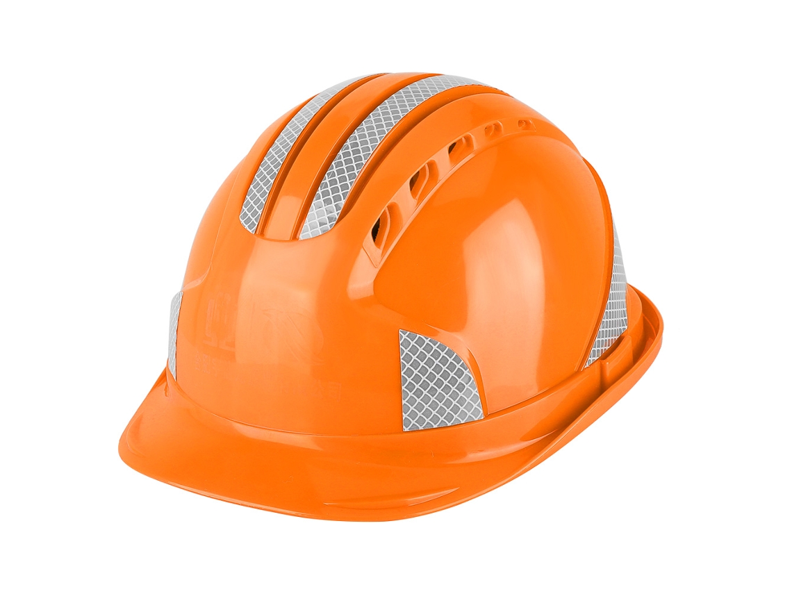 Casco De Seguridad Abs Con Aireación Y Franjas Reflectantes Para Obreros En Sitios De Construcción Naranja