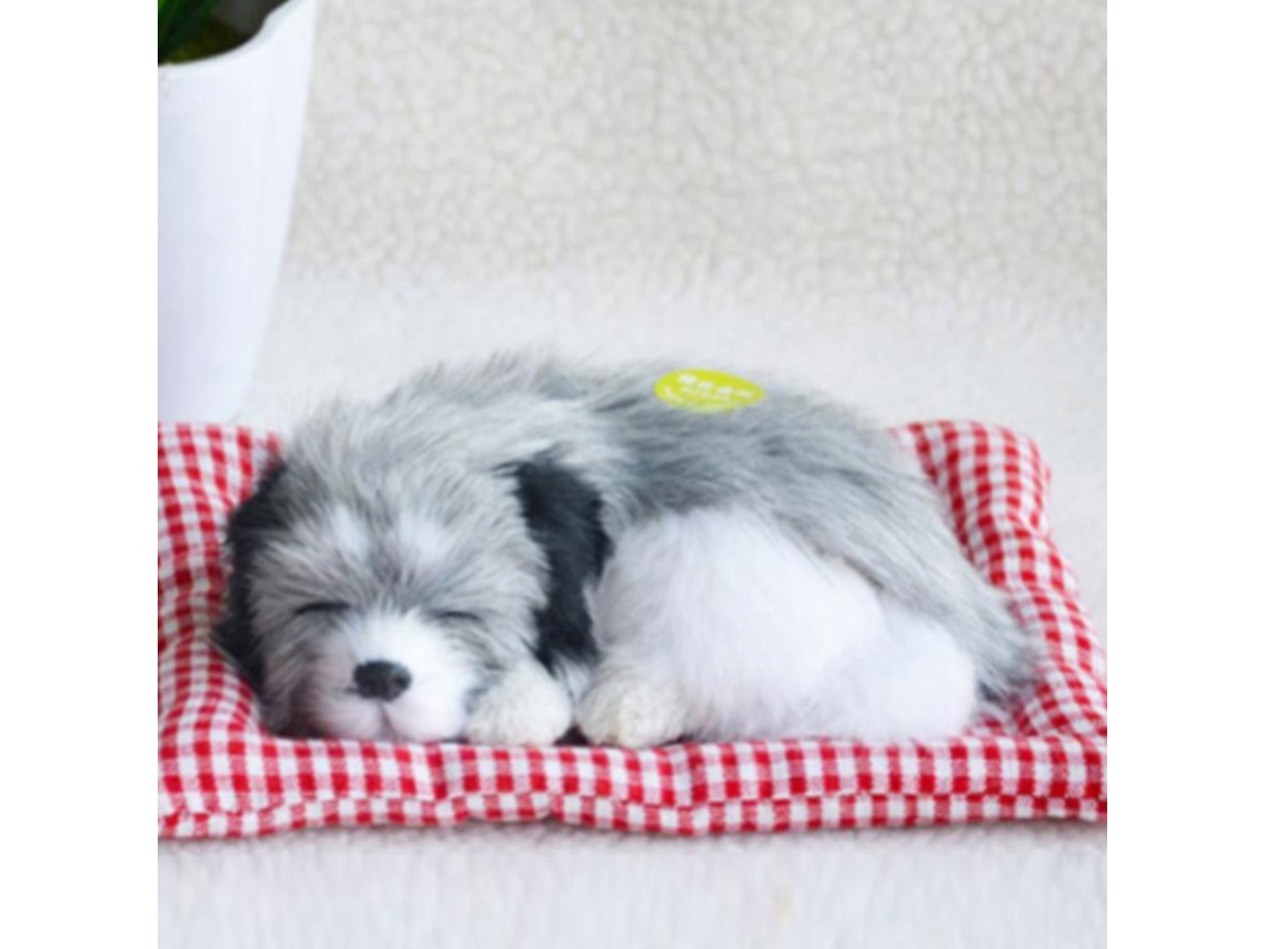 Ats-perro Dormido En Almohada Peluche Cachorro Lindo Con Sonidos Guau Para Niños Gris Blanco
