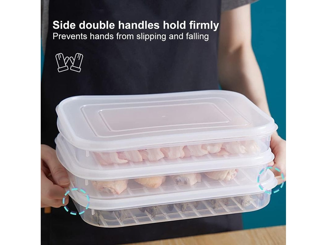 Caja de almacenamiento transparente para refrigerador con tapa blanda para albóndigas, mariscos, 3 piezas