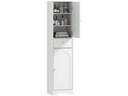 Armario Alto De Baño, Mueble De Almacenamiento Con Cajones Y Estantes Ajustables, 40x29,5x170cm, Blanco