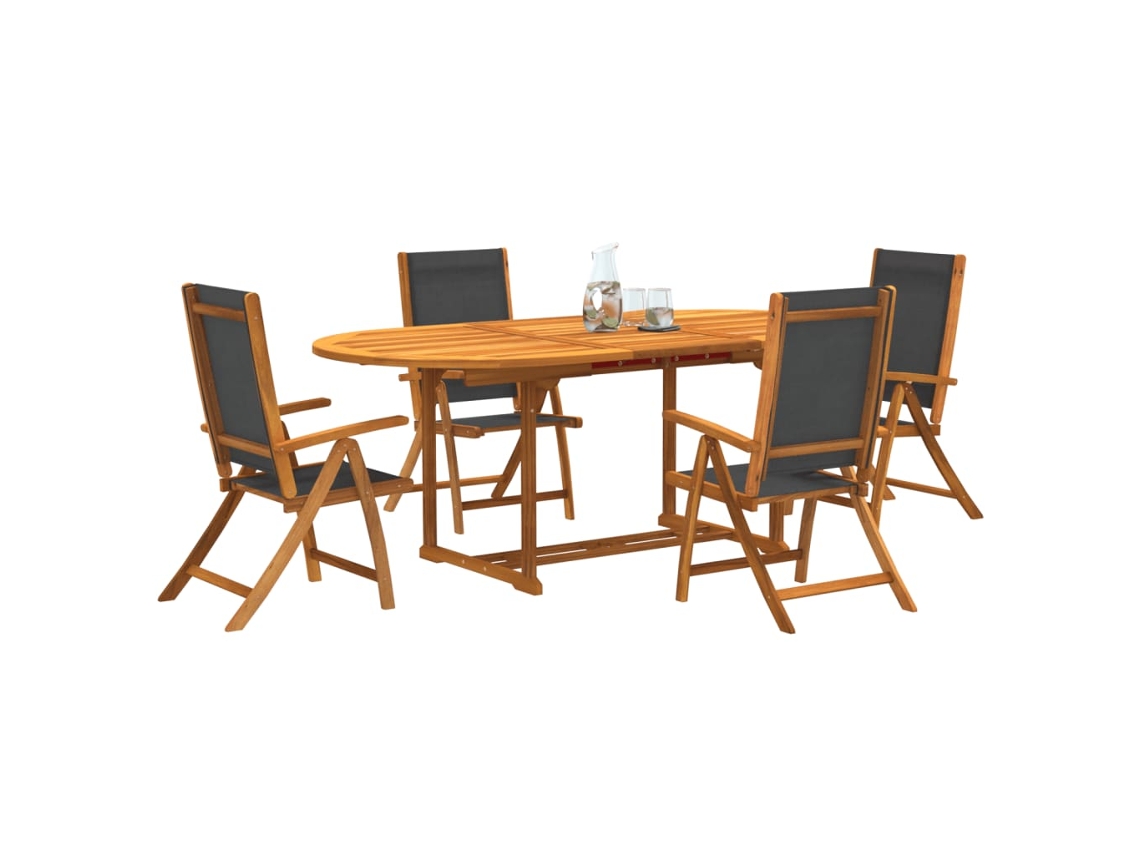 Juego de comedor de jardín de 5 piezas de acacia maciza y textilene Dkd Home Decor