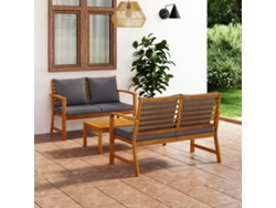 Conjunto de jardín de 3 piezas con cojines en madera maciza de acacia DKD Home Decor