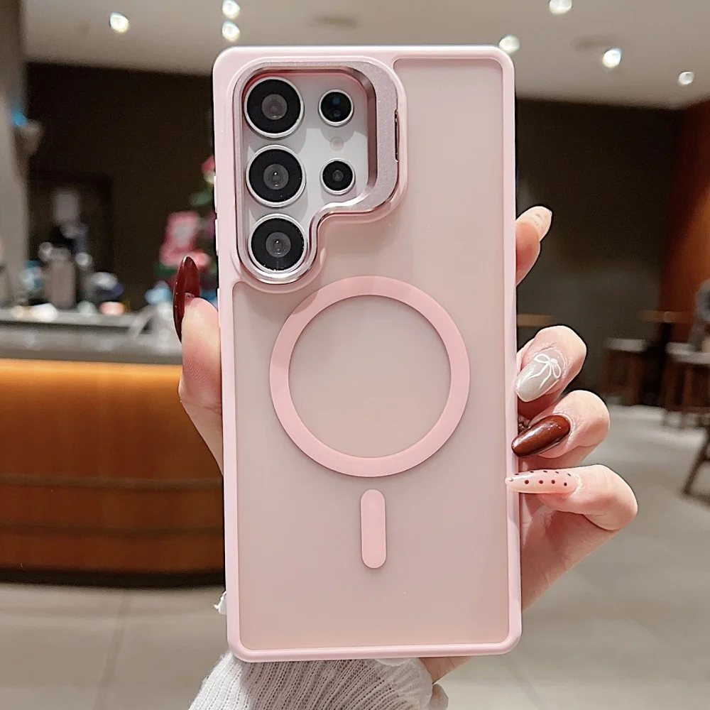 (rosa, Galaxy S24 Fe) Funda Para Teléfono Con Acabado Mate Y Soporte Magnético De Metal Para La Lente, Fabricada En Acrílico Y Tpu.