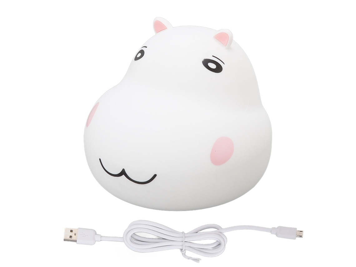 Lámpara de noche de silicona con forma de hipopótamo, modelo 2026, con 8 LED, batería recargable de 5 V y 2000 mAh vía USB, ideal para niños y guarderías.