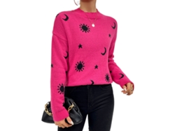 Jersey de punto para mujer Rebe-jersey con cuello redondo, estampado informal, para otoño, invierno, primavera y Halloween, en rojo y rosa, talla L.