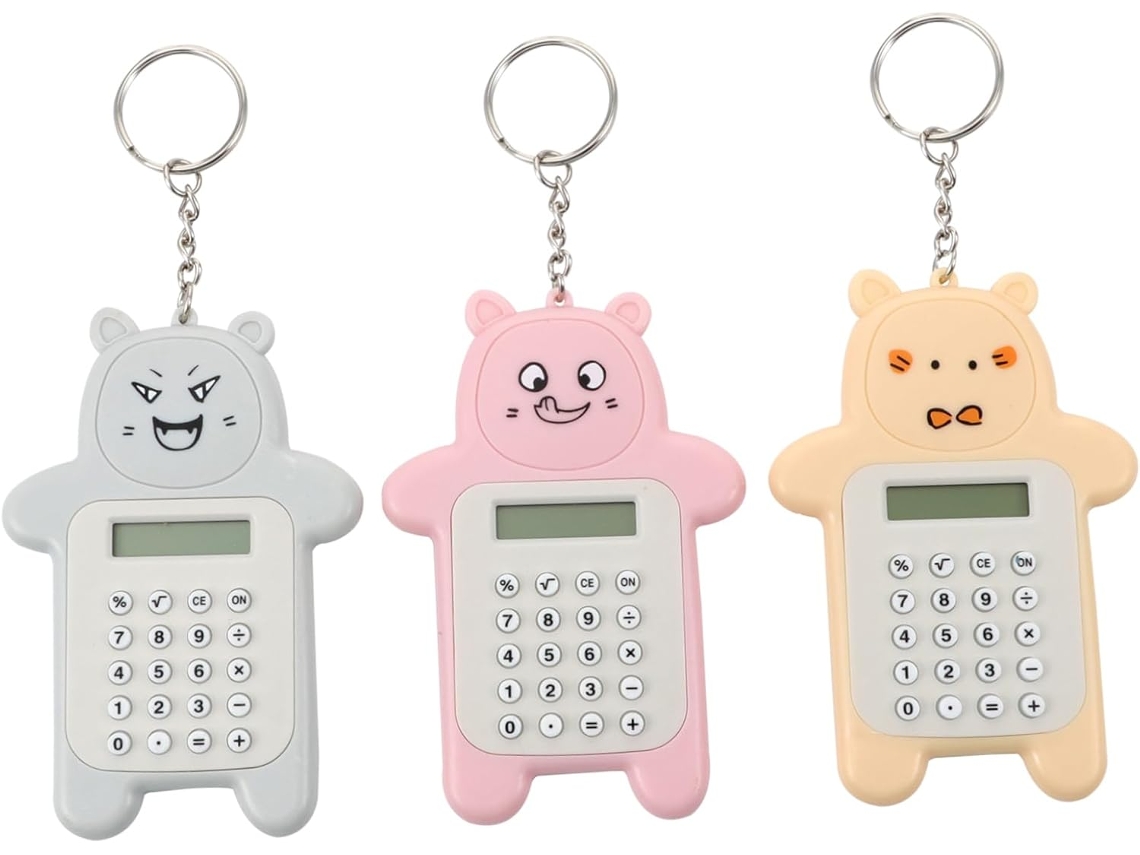 Calculadora electrónica de bolsillo Gokoco con forma de oso para estudiantes, diseño mini y portátil, paquete C