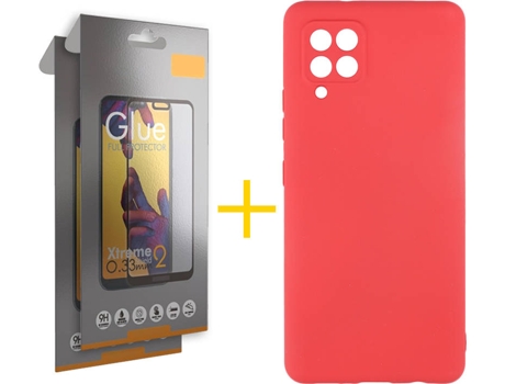 Carcasa y 2 Protectores de Pantalla de Vidrio Full Samsung A42 4G SKYHE Silicona Líquida Rojo