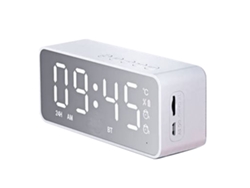 Despertador Con Altavoz Bluetooth, Despertador Eléctrico Multifuncional, Superficie Espejada Con Alarmas Dobles Para Casa, Dormitorio, Blanco
