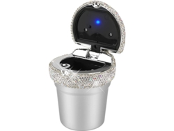 Cenicero para coche con diamantes, cenicero portátil sin humo con luz LED y tapa resistente al calor.