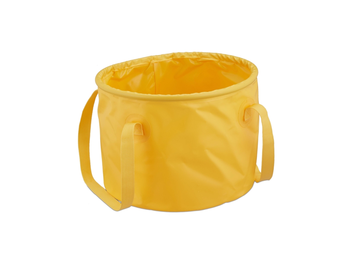 Relaxdays Cubo Plegable Camping, 15 L, Replegable, Cubeta De Viaje Con Asas, 23x31x31 Cm, Exterior, Pvc, Amarillo