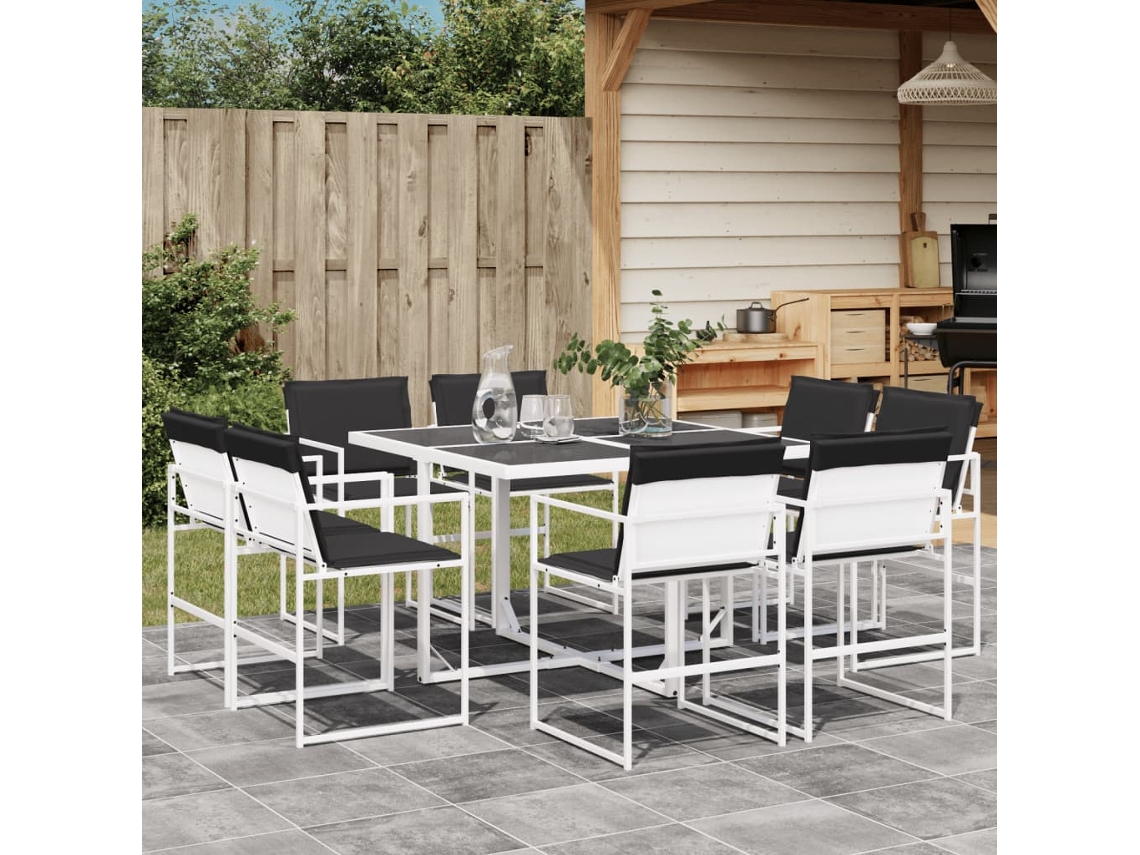 9 unidades Conjunto. De Jantar P/ Jardim C/ Almofadões Textilene Branco Dkd Decoración Del Hogar
