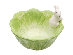 Bol De Ensalada De Cerámica Con Forma De Repollo Y Una Linda Decoración De Conejito - Multiusos