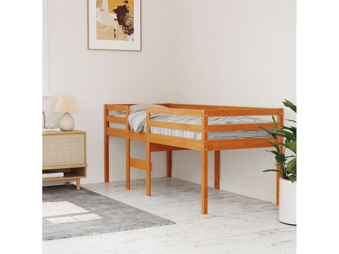 Cama Alta Madera Maciza De Pino Marrón Cera 80x200 Cm