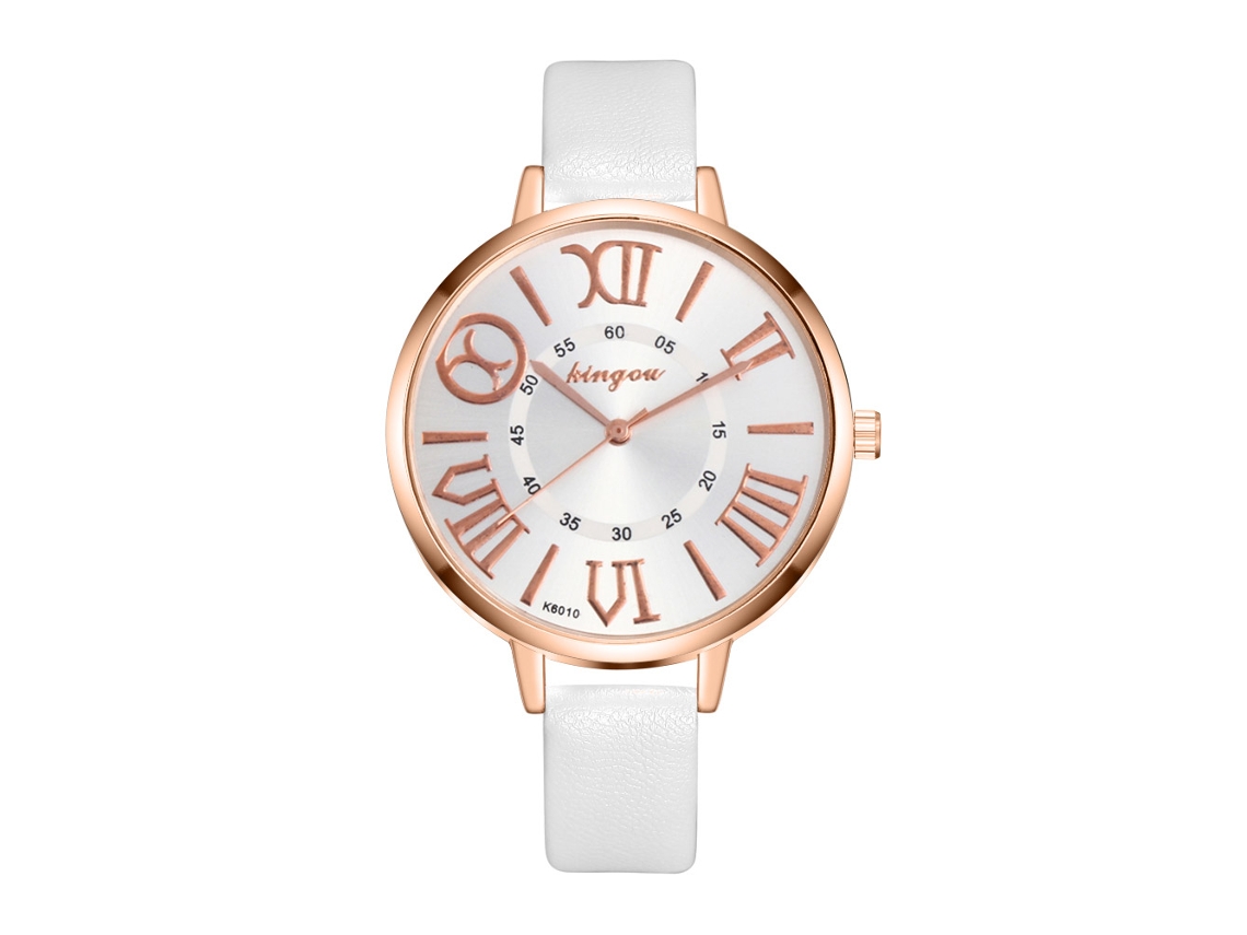 Reloj De Pulsera Analógico Sencillo Blanco Para Mujer Zhoulianfa Con Correa De Piel Sintética Y Movimiento De Cuarzo.
