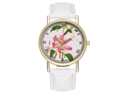 Reloj Analógico Unisex De Cuarzo Con Correa De Poliuretano Y Esfera Blanca Con Estampado Floral.