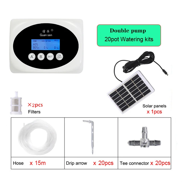(tubería De Agua De 15 Metros) Sistema De Riego Por Goteo Inteligente De Doble Bomba, Temporizador De Bomba De Agua, Energía Solar.