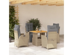 Juego de comedor de jardín de 5 piezas con cojines, mimbre sintético beige, Dkd Home Decor