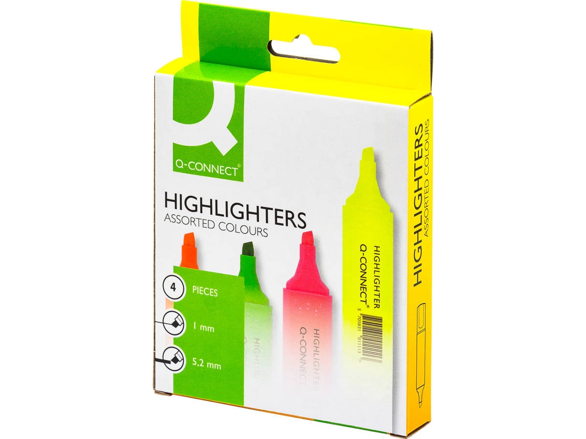 Marcador Fluorescente Q-CONNECT Sortido -Bolsa de 4 Marcadores
