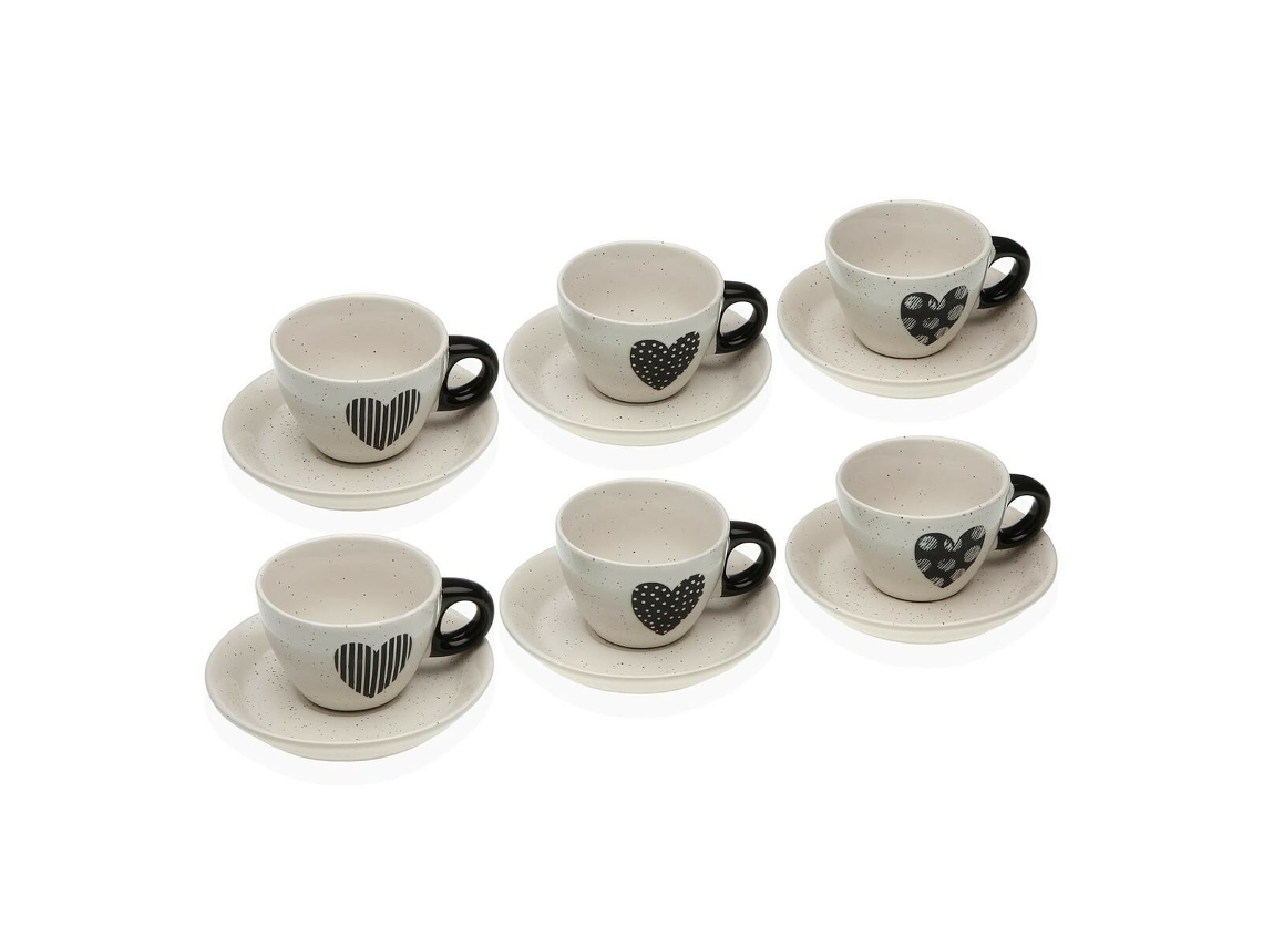 Juego de 6 tazas con plato Versa Nathalie (corazón de gres blanco)