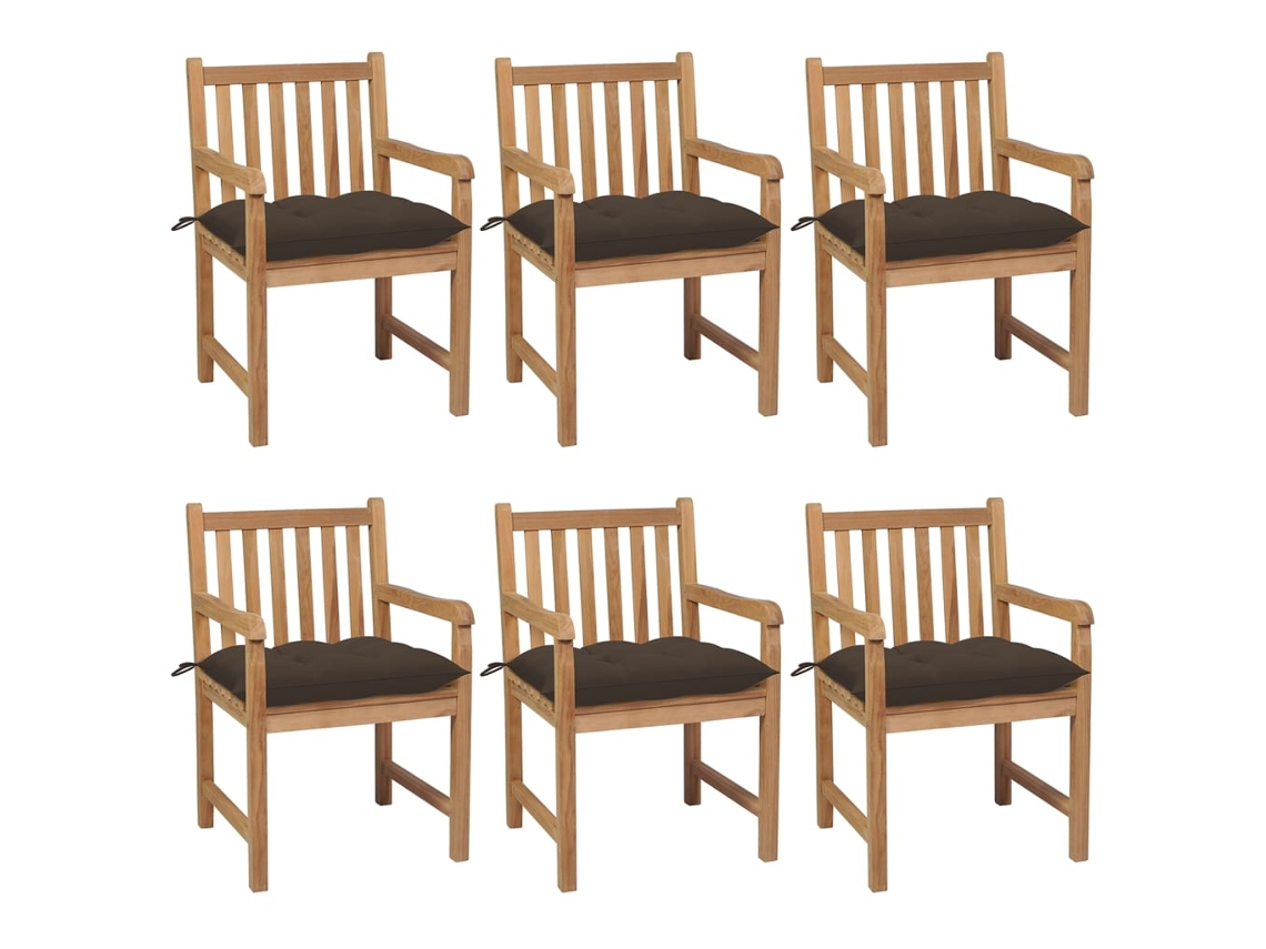 Sillas de jardín con cojines grises. 6 piezas de teca maciza Dkd Home Decor.