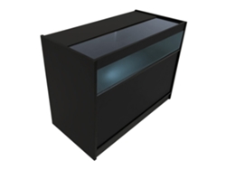 Mostrador comercial LED B1200 MonsterShop, MDF negro, vidrio templado, 120x60x90 cm, 3 estantes