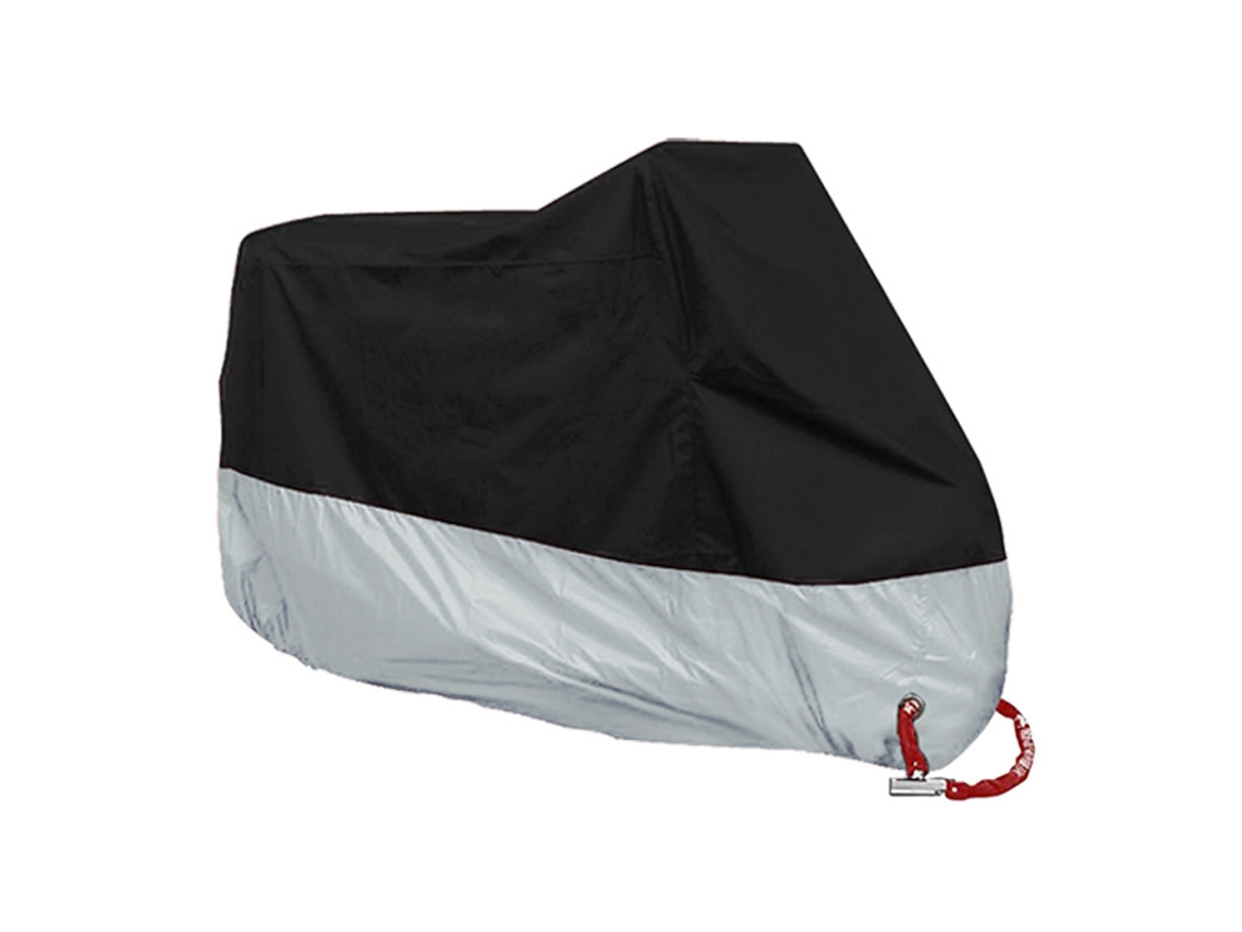 Funda impermeable para motocicleta, protección solar, con orificios para candado y bolsa de almacenamiento.
