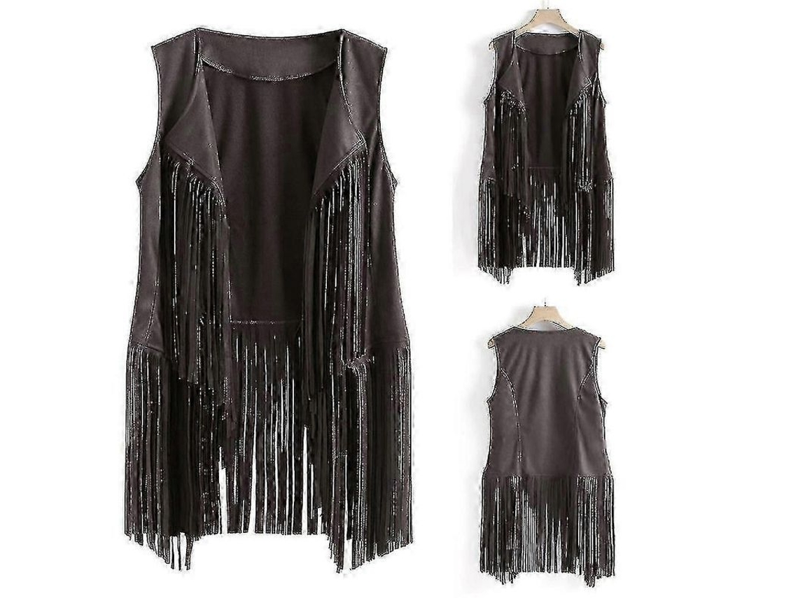 Chaleco De Vaquera Para Mujer De Los Años 20 Con Flecos, Sin Mangas, Chaqueta De Motociclista Retro Hippie.